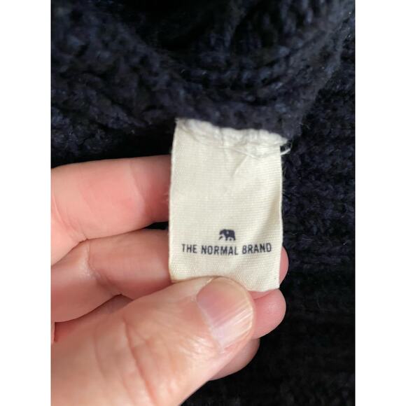 The Normal Brand Cable Cardigan Sweater‎ Mens Size M Navy Aran Chunky Fisherman - Picture 9 of 13